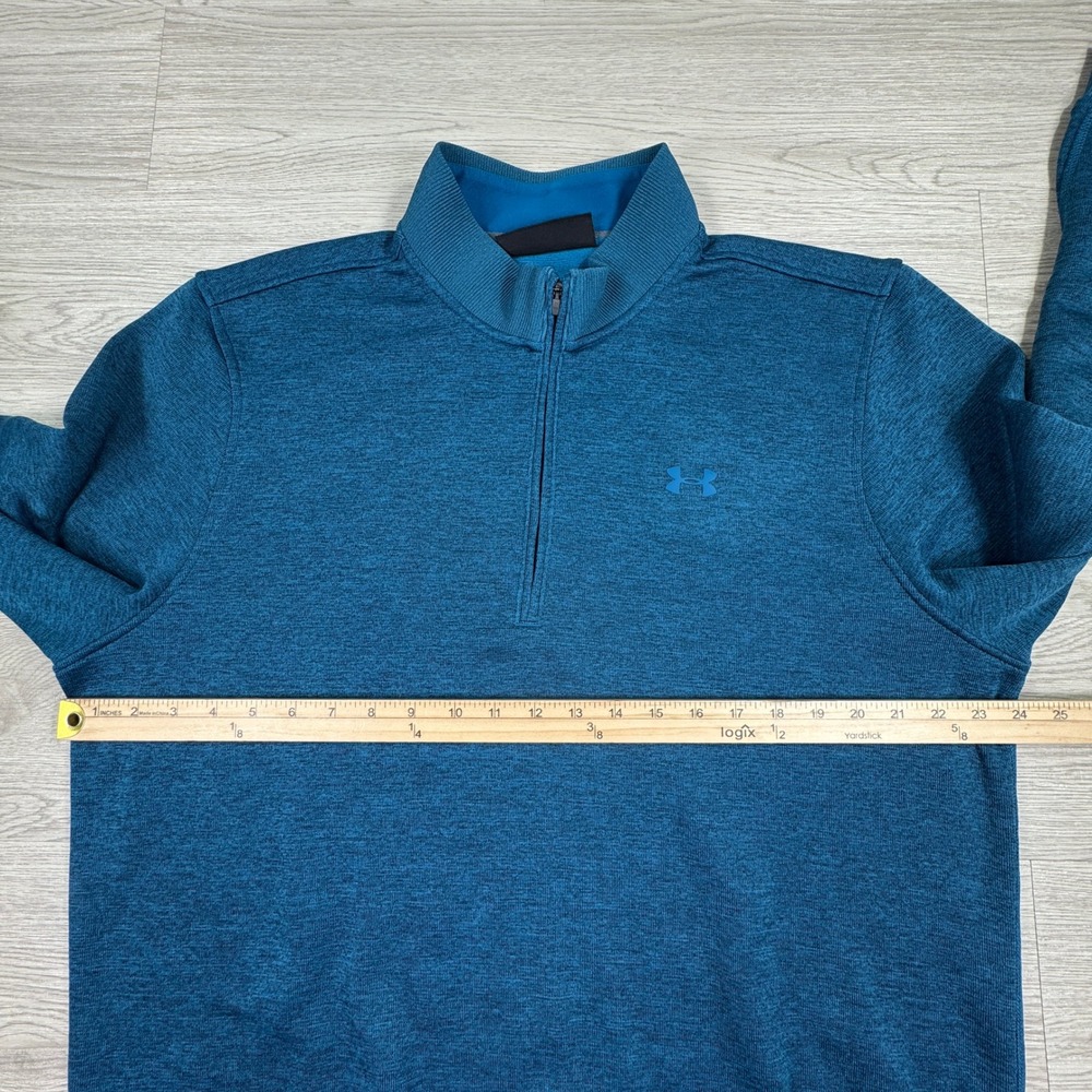 Under Armour‎ Mens Pullover Storm ColdGear Quarter Zip Blue XL Heathered Fleece - Picture 4 of 8